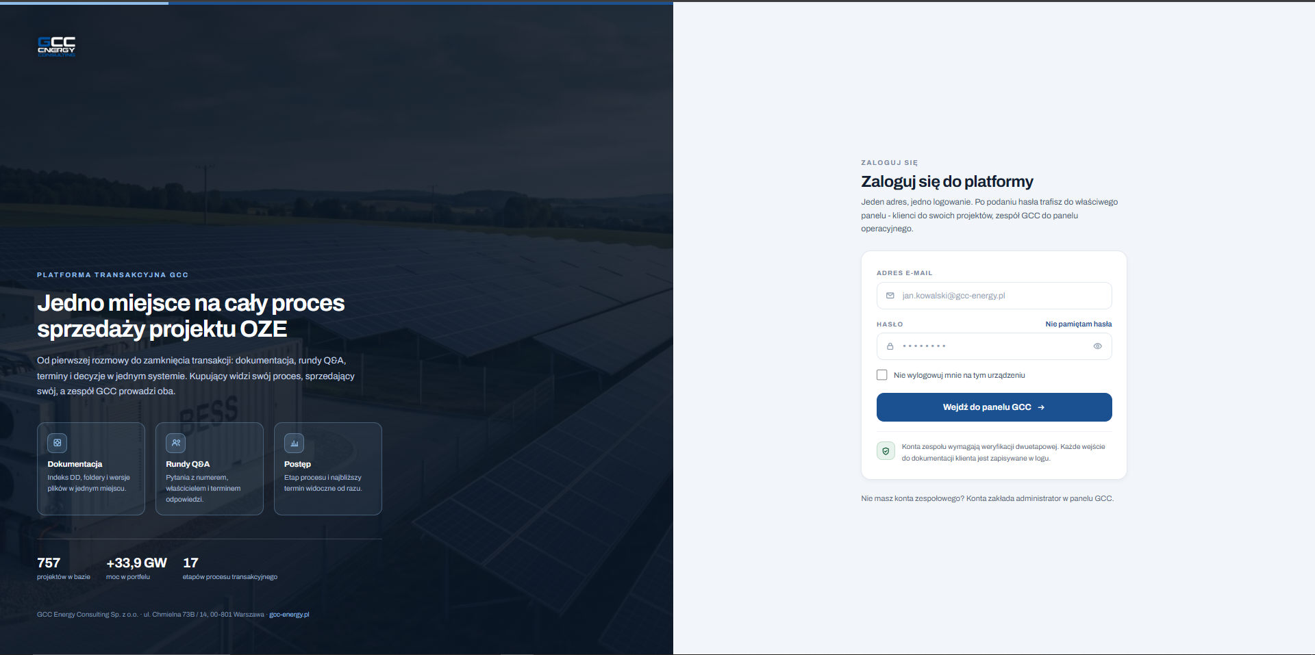 Prawdziwy ekran logowania TK CRM i VDR